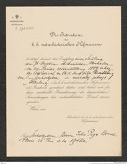 k.k. naturhistorisches Hofmuseum, Intendanzakten 1885-1896 (Hauer), Aktenzahl Z.792/1889, Seite 1
